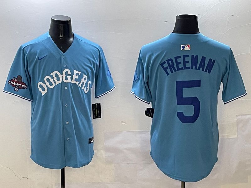 Men Los Angeles Dodgers #5 Freeman Light Blue Throwback Game 2025 Nike MLB Jersey style 2->los angeles dodgers->MLB Jersey